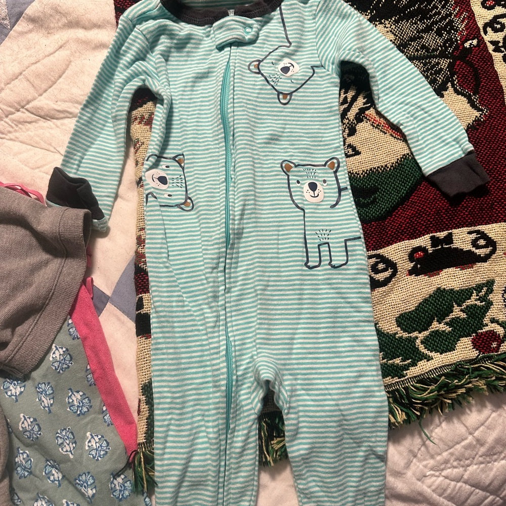 Carter's Teal Striped Bear One Piece